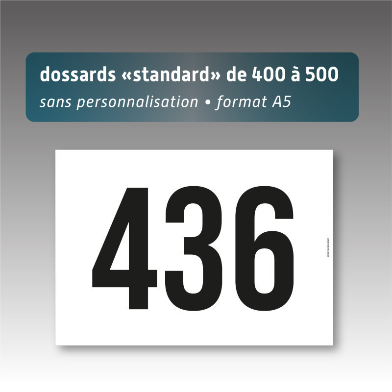 Dossards de 400 à 500 - en stock - A5 sans personnalisation - impression noire